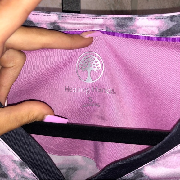 Healing Hands Purple Label Yoga Zip V-neck purple short sleeve scrub top - Picture 5 of 6